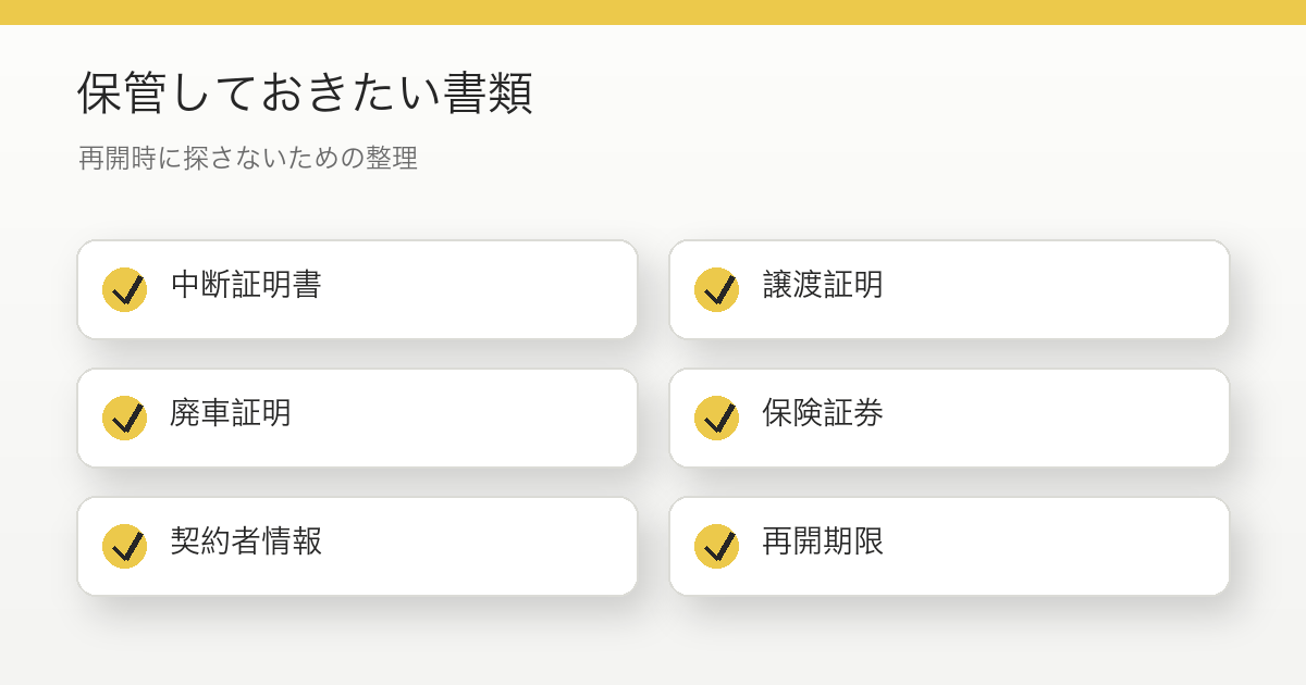 中断証明書の再開時に必要な書類をまとめたチェックリスト図