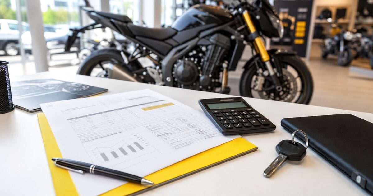 バイク残クレの見積書と電卓とバイクキーを置いたリアル風画像
