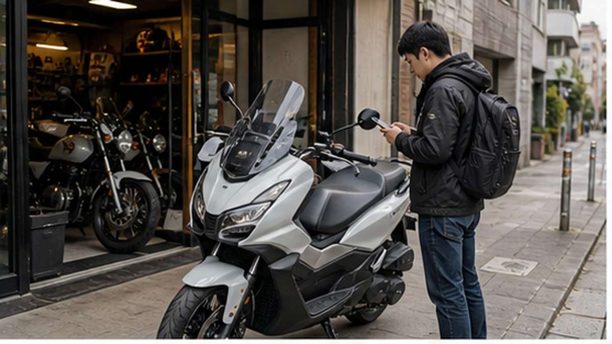 ADV160の在庫確認をするスクーター購入者のイメージ