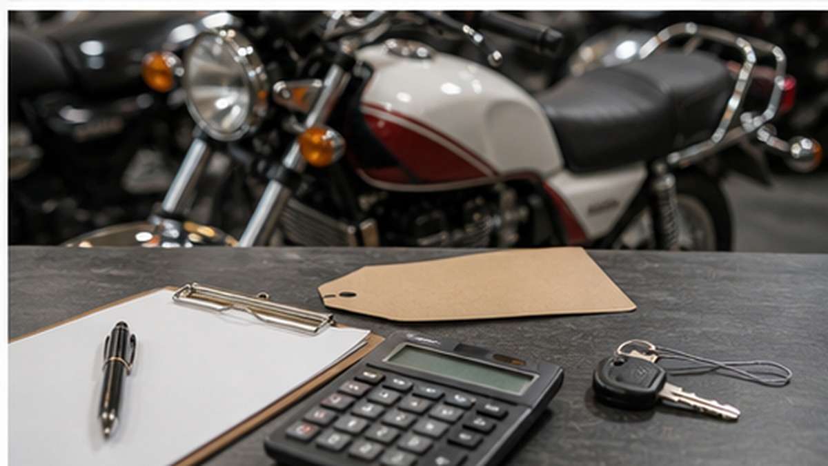 旧車バイクの査定書類とキーを確認するイメージ