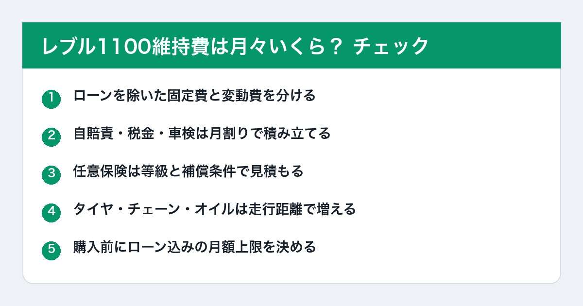 レブル1100維持費は月々いくら？の確認リスト