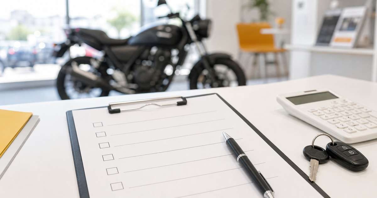 契約前チェックリストとバイクキーを置いた場面